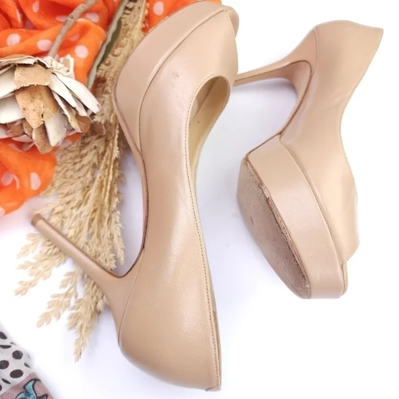 Jimmy Choo Women's Tan Peep Toe Platform Heels Sz 36.5 - Picture 3 of 11
